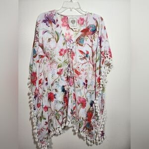 Vibrant Bird Print Women's Tunic with Tassels